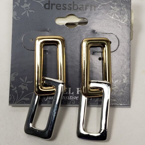 Elegant Gold and Silver Geometric Earrings - Picture 3 of 7